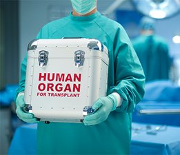 [Translate to Kazakh:] Медсестра держит бокс с органом